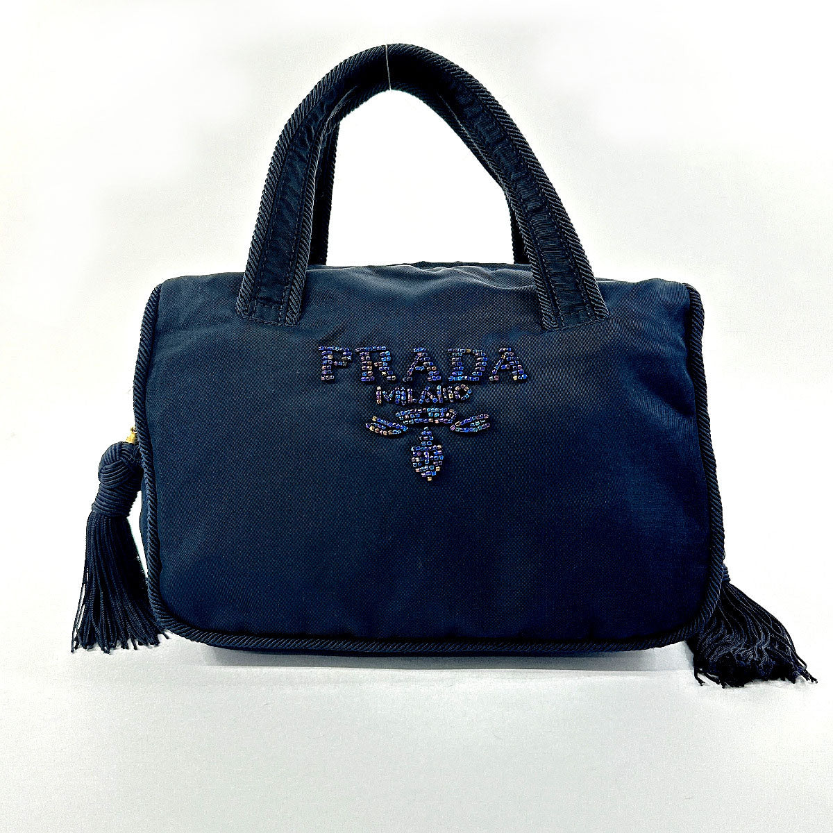 Prada Nylon Beaded Handbag Navy