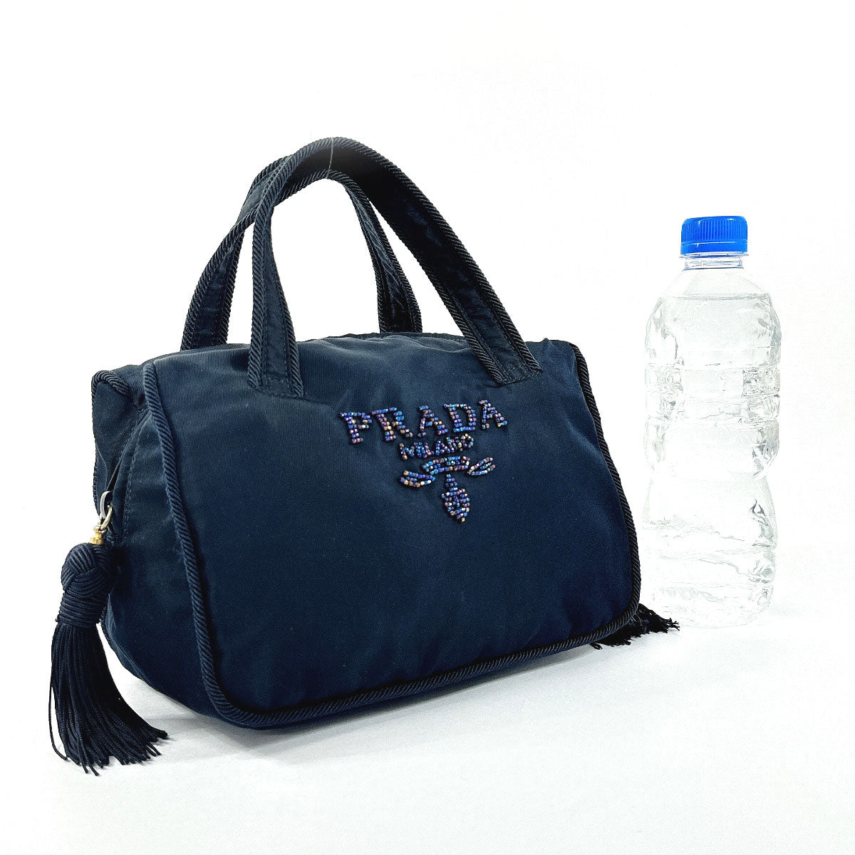 Prada Nylon Beaded Handbag Navy