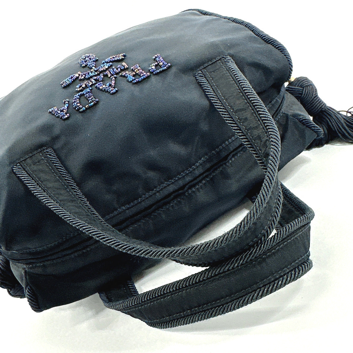 Prada Nylon Beaded Handbag Navy