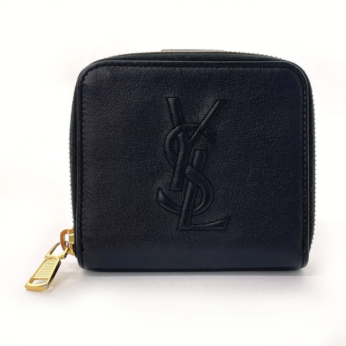 Yves Saint Laurent Leather Compact Zip Wallet Black