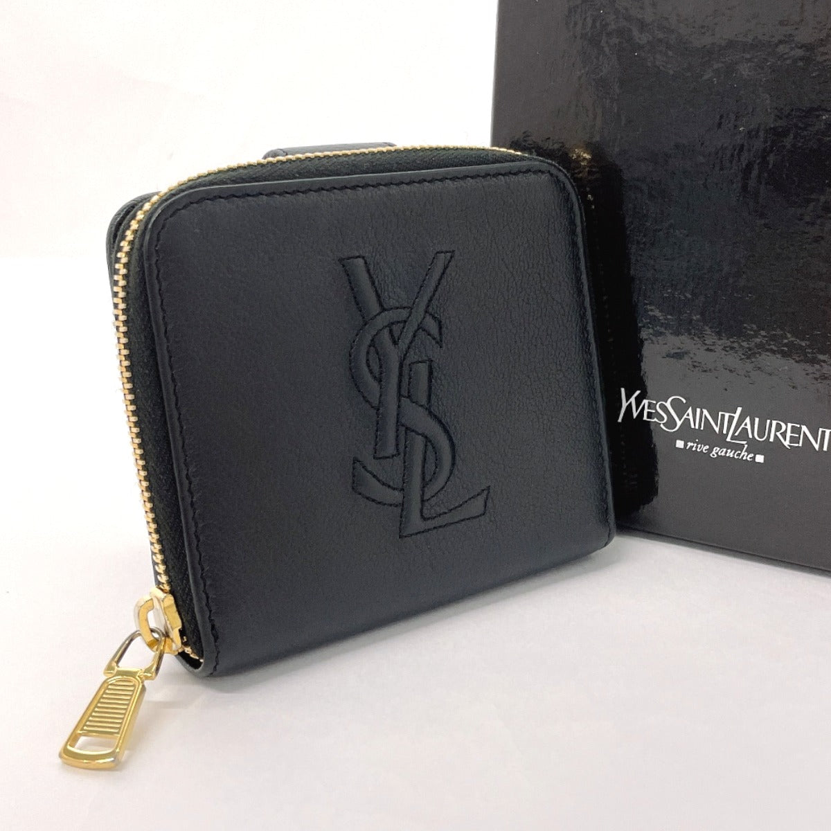 Yves Saint Laurent Leather Compact Zip Wallet Black