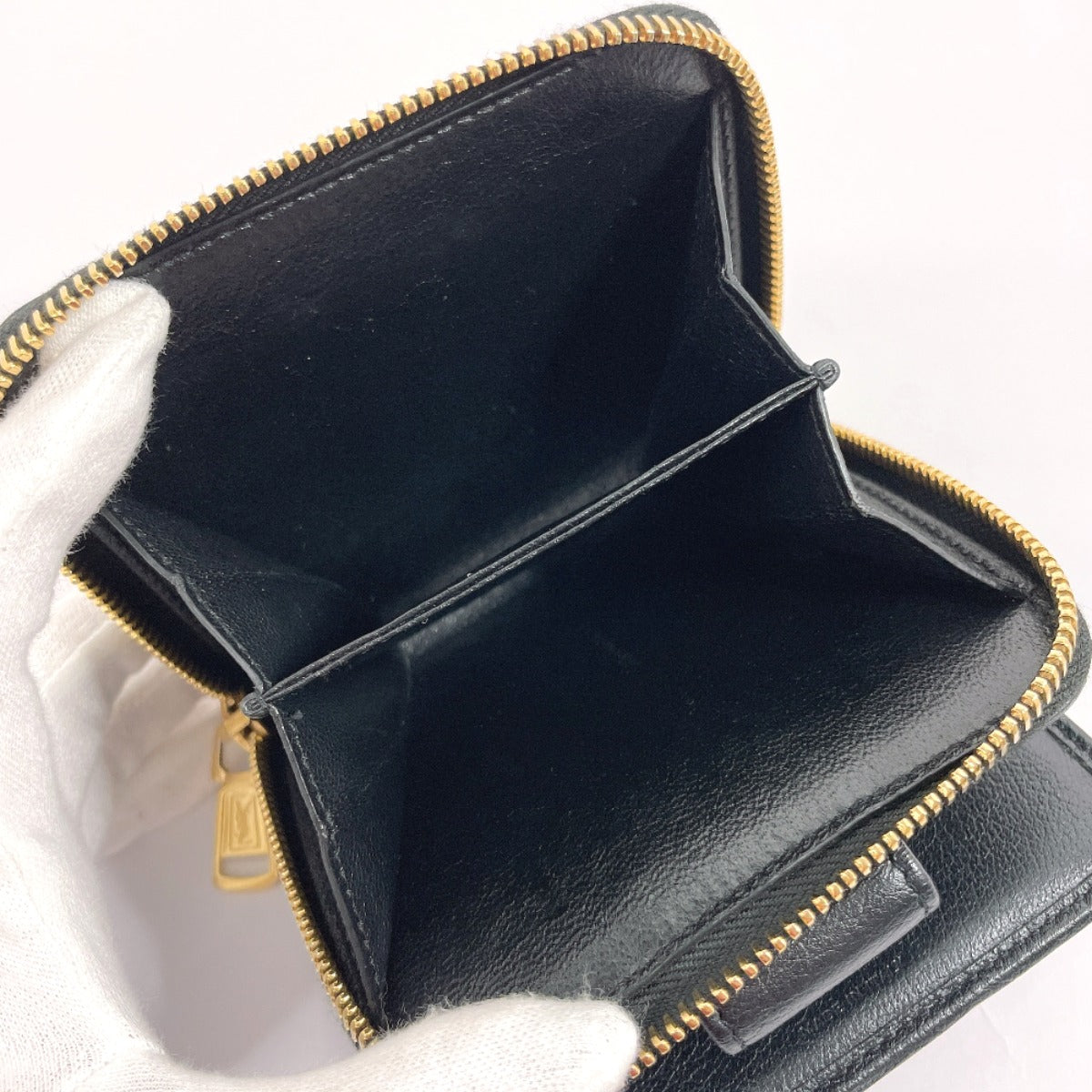 Yves Saint Laurent Leather Compact Zip Wallet Black