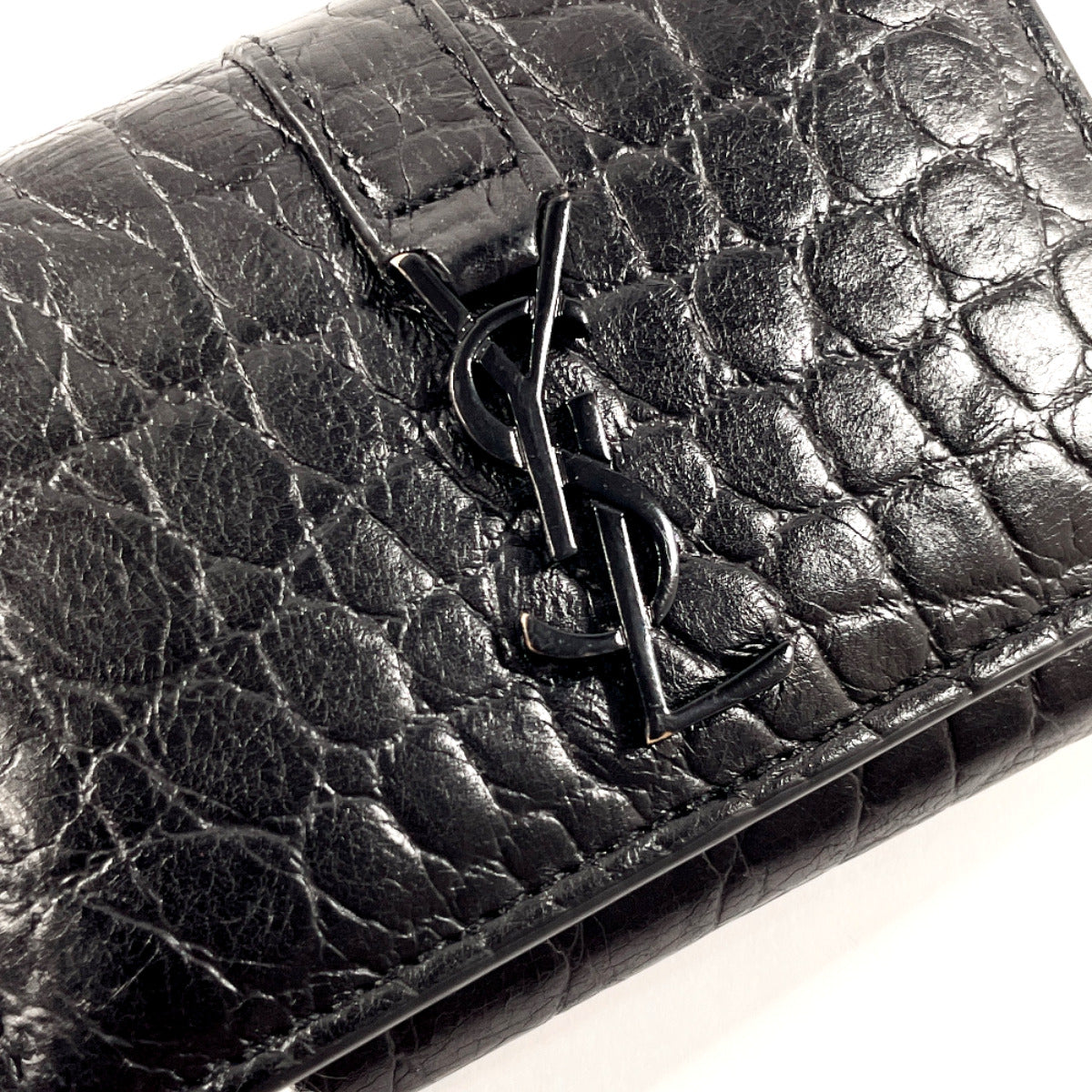 Yves Saint Laurent Croc Embossed Leather Key Case