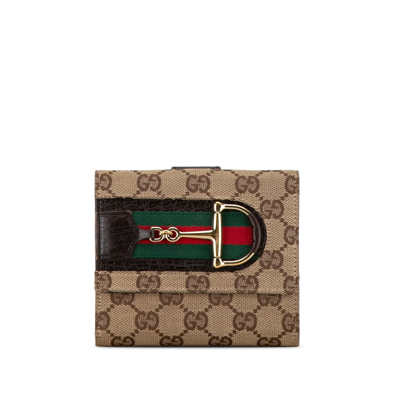 Gucci GG Canvas Horsebit Bifold Compact Wallet Canvas Short Wallet 138031 in Good condition