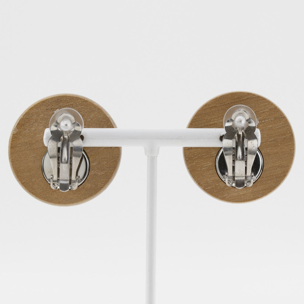 Hermes Wood Metal Earrings Silver