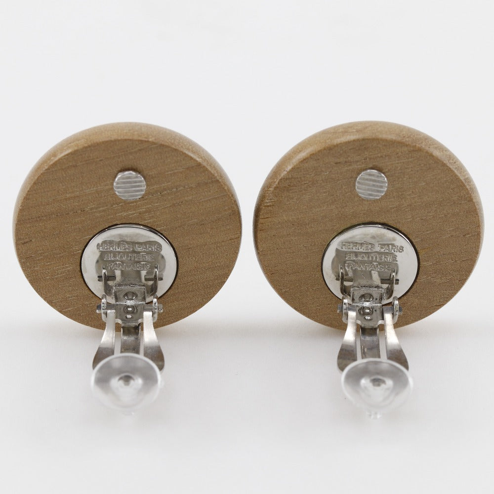 Hermes Wood Metal Earrings Silver