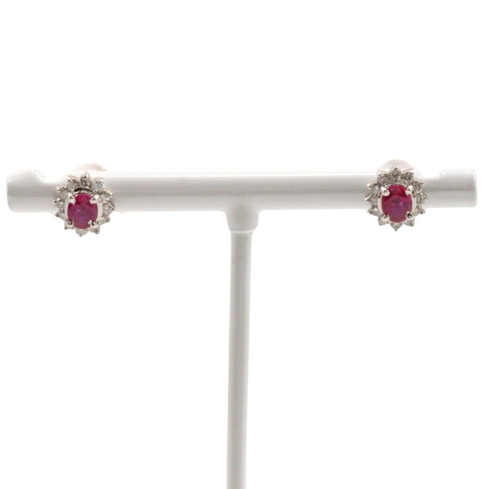 Pt900 Platinum Ruby Diamond Earrings