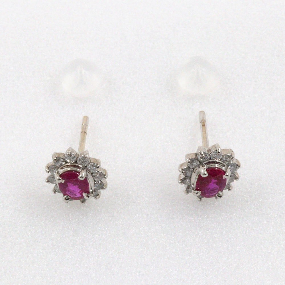 Pt900 Platinum Ruby Diamond Earrings