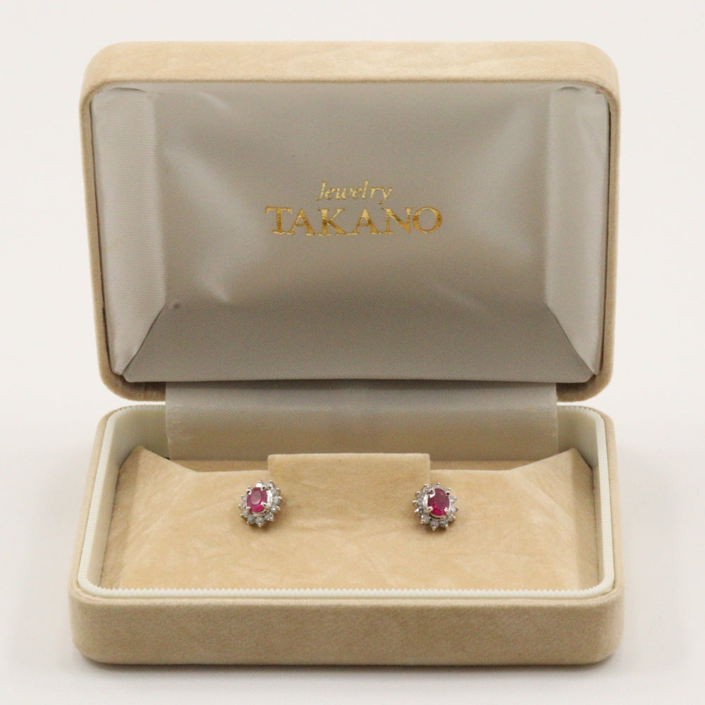 Pt900 Platinum Ruby Diamond Earrings