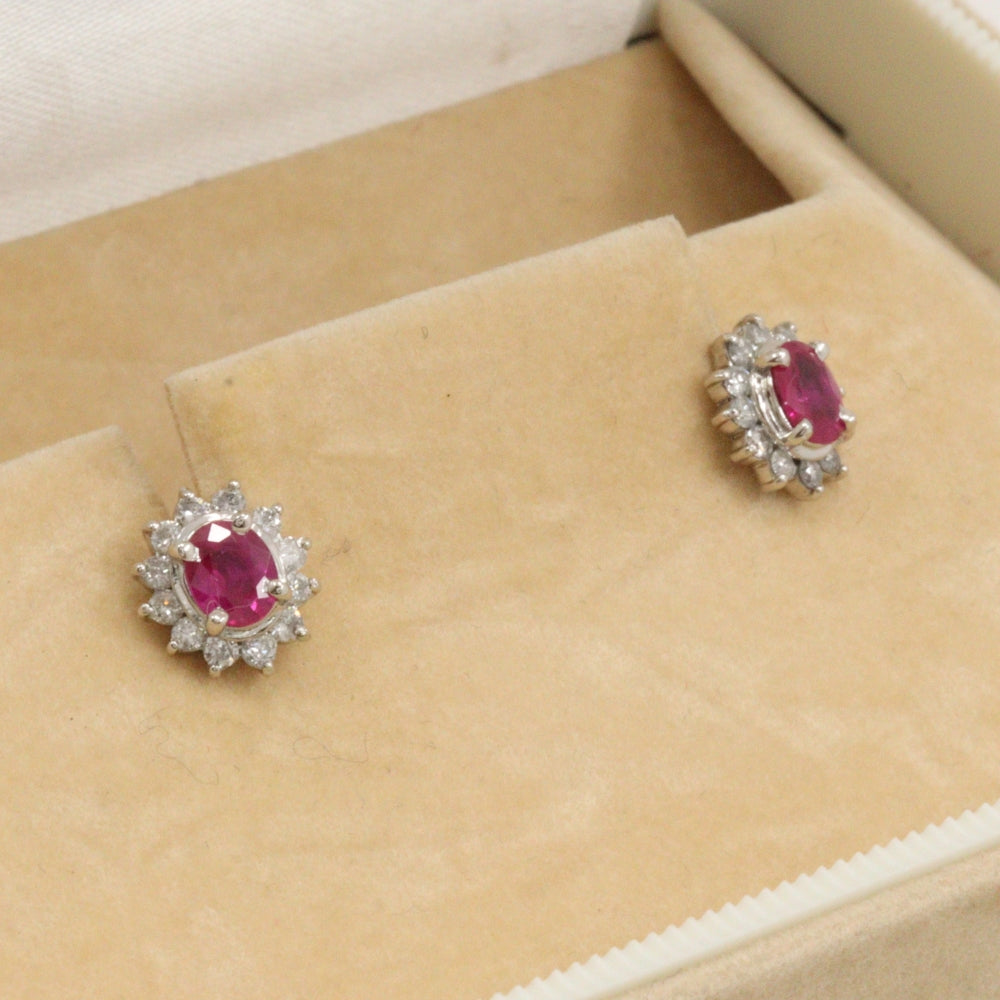 Pt900 Platinum Ruby Diamond Earrings