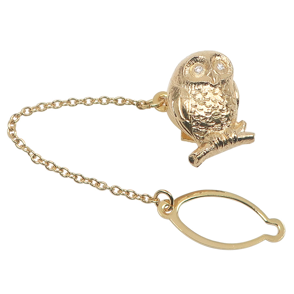 K18 Gold Diamond Owl Tie Pin Brooch