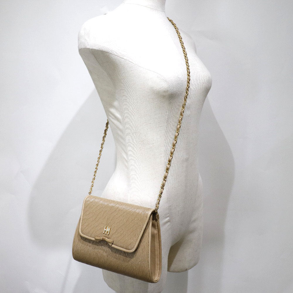 Hanae Mori Leather 2WAY Clutch Shoulder Bag Beige