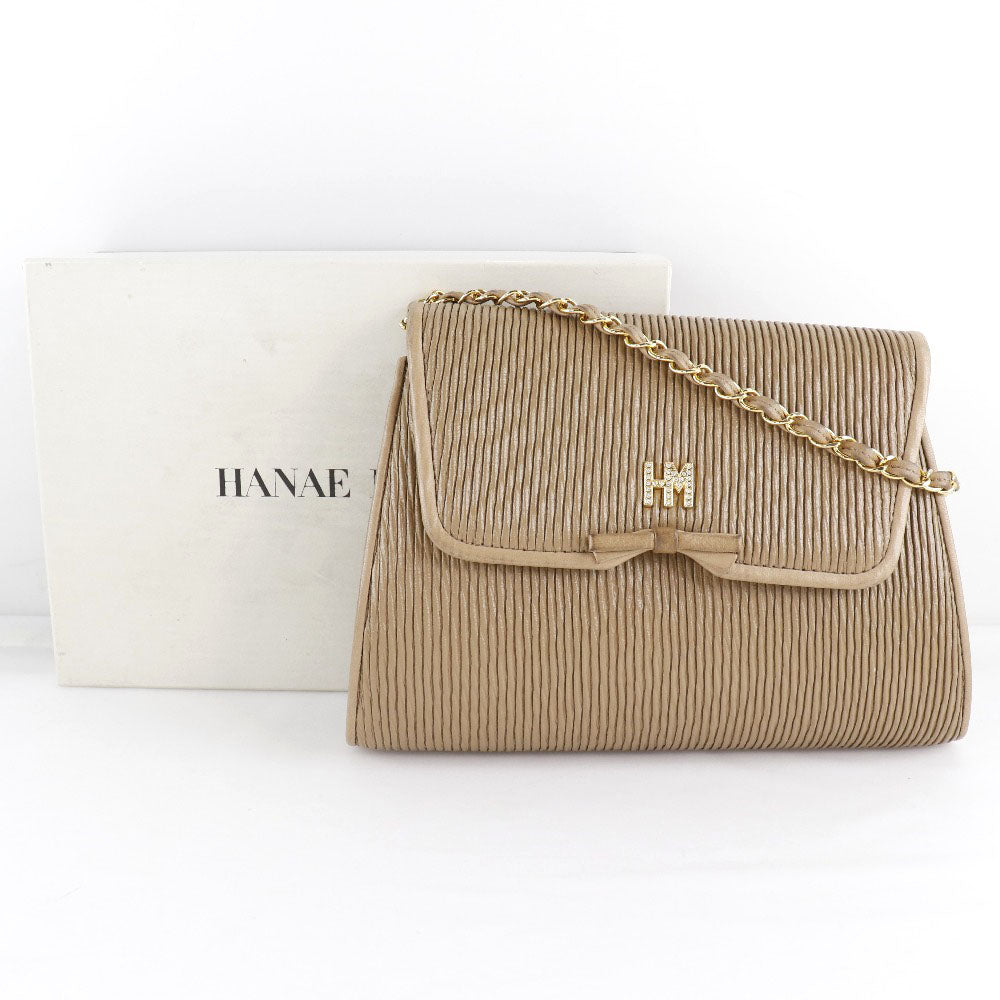 Hanae Mori Leather 2WAY Clutch Shoulder Bag Beige