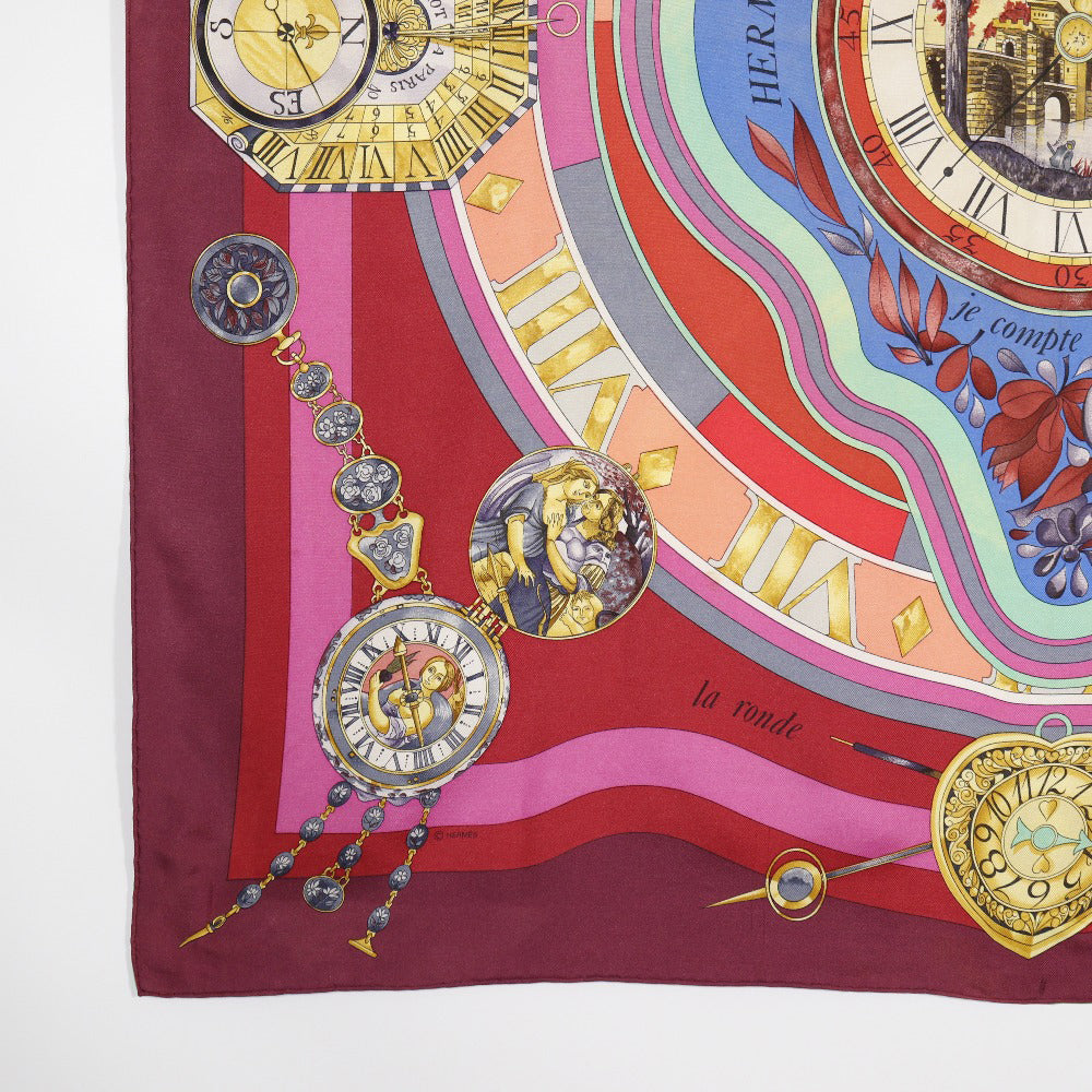 Hermes Carre 90 Parmi Les Fleurs Compte Les Heures Silk Scarf  Canvas Scarf in Very Good Condition