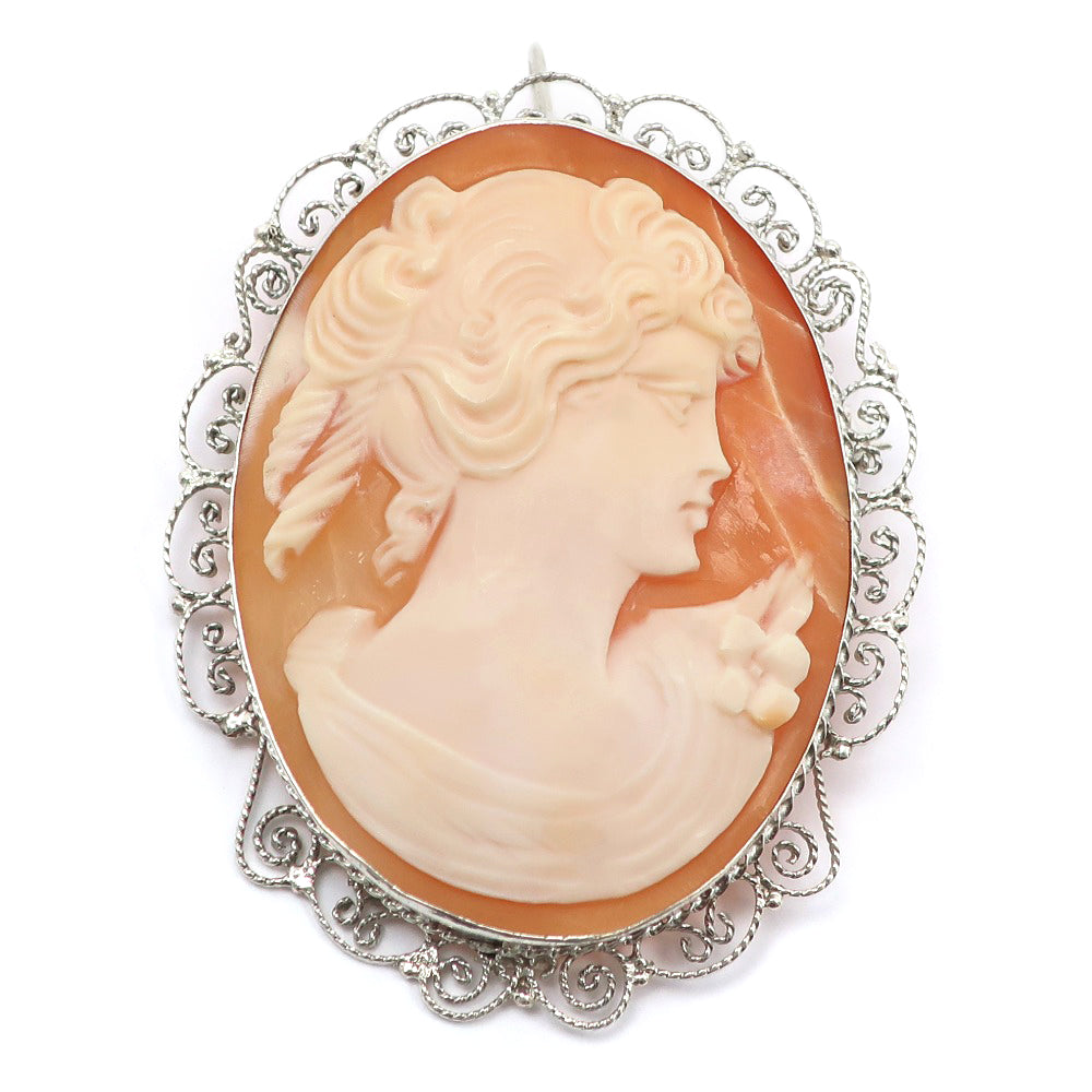 Silver Cameo Brooch Orange