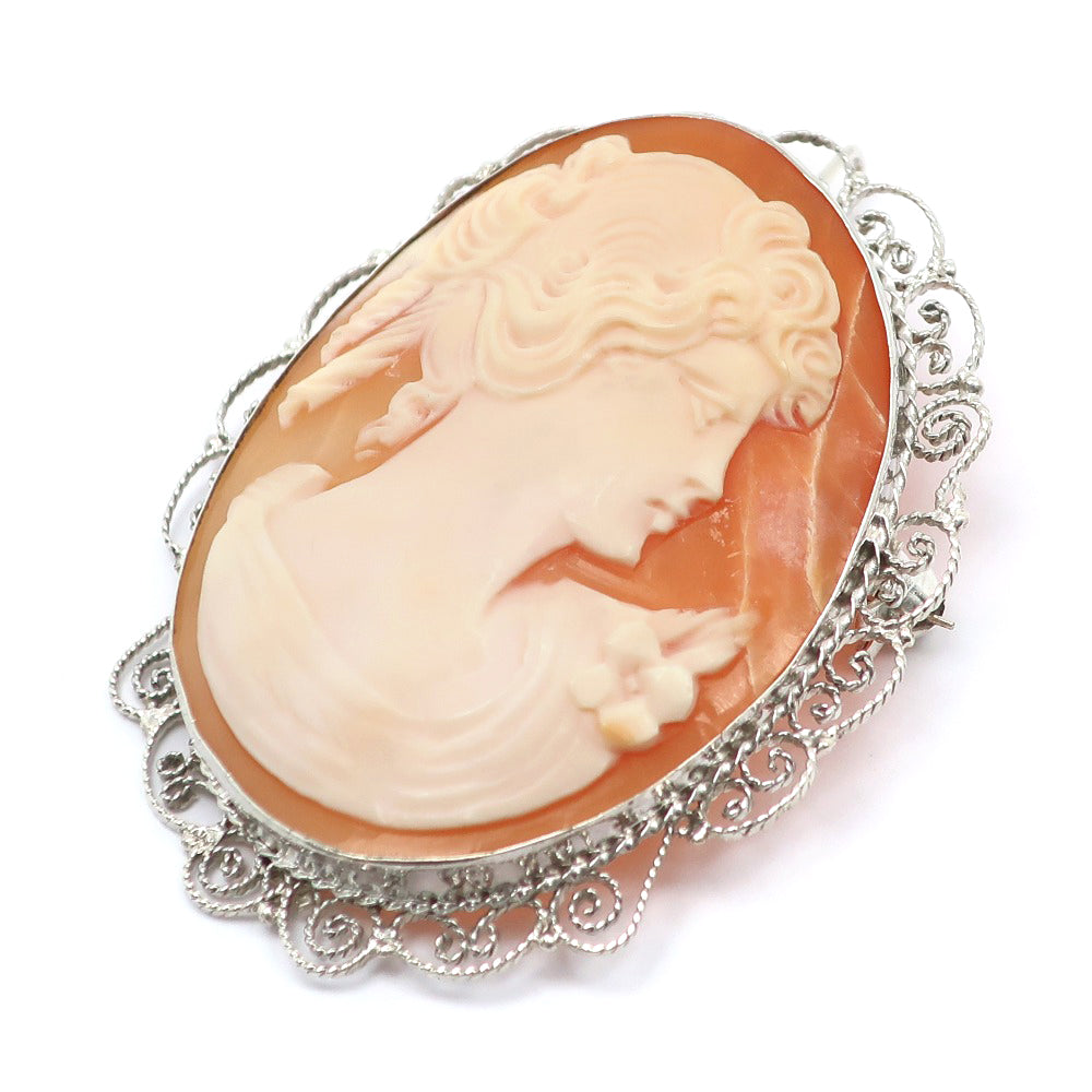 Silver Cameo Brooch Orange