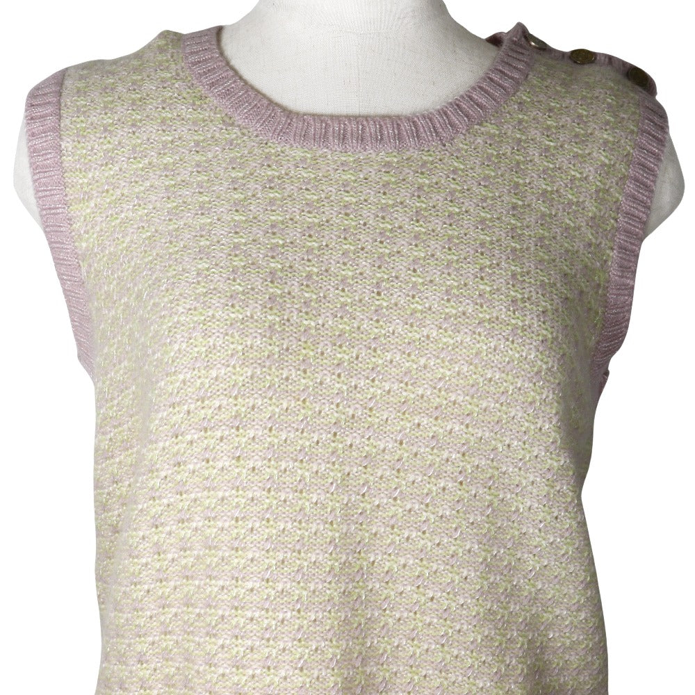 Chanel Knit Vest Cashmere Rayon Pink/Green