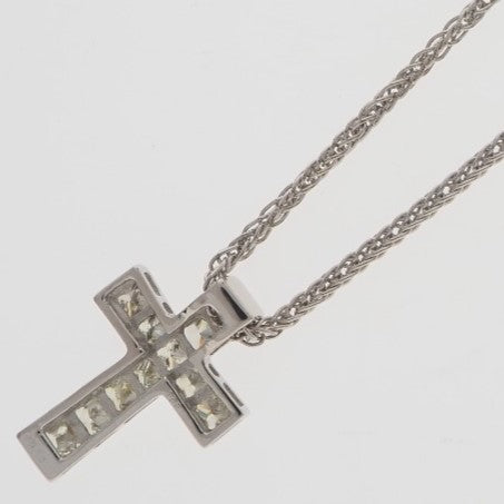 K18 White Gold Diamond Cross Necklace