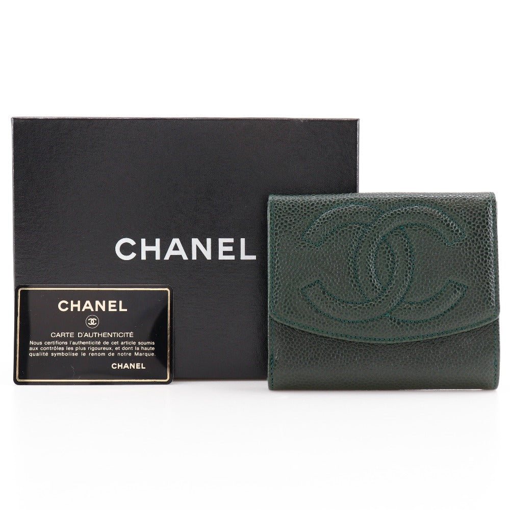 Chanel Caviar Bifold Wallet Leather Short Wallet A13496 in Very Good Condition