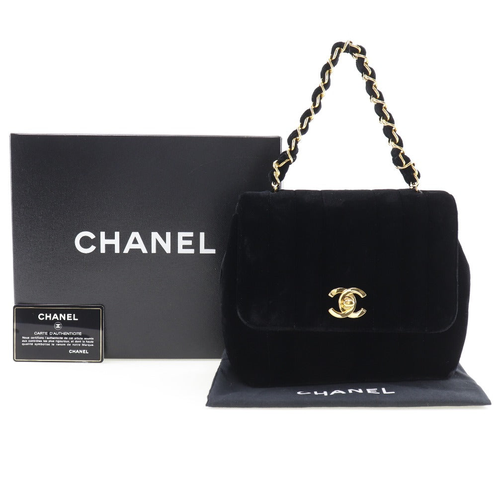 Chanel Velour Coco Mark Handbag Black