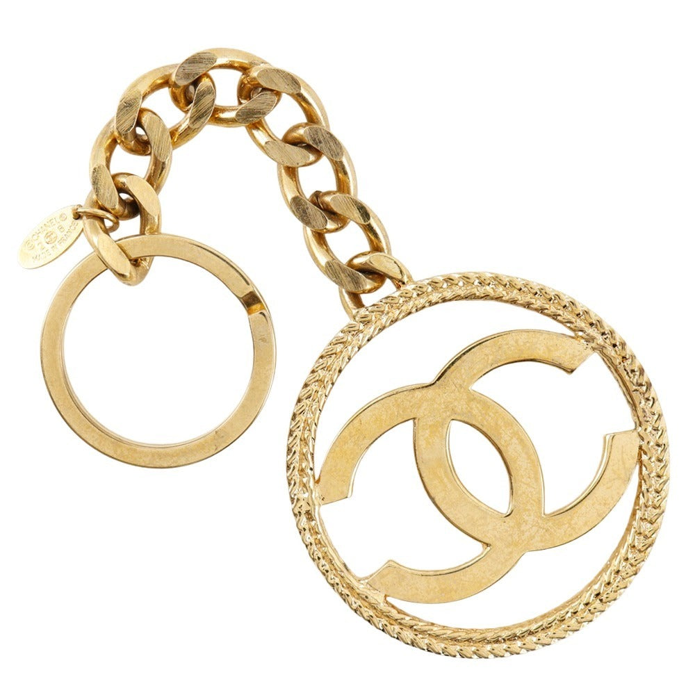 Chanel Gold Plated Coco Mark Keychain Vintage