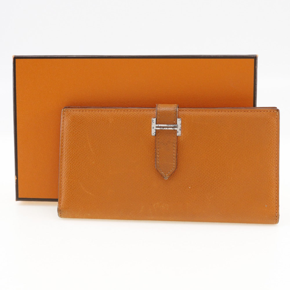 Hermes Bearn Leather Long Wallet Orange