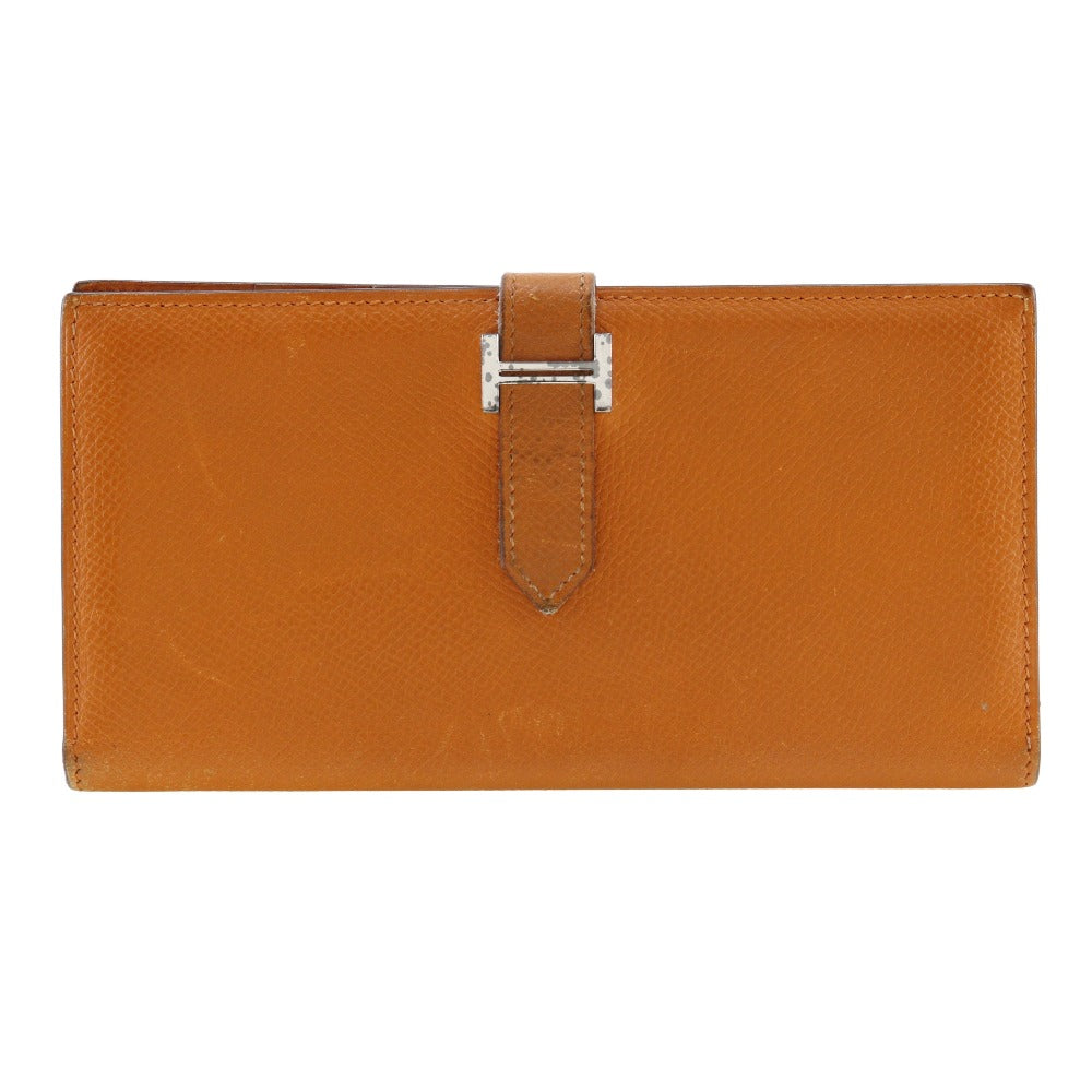 Hermes Bearn Leather Long Wallet Orange