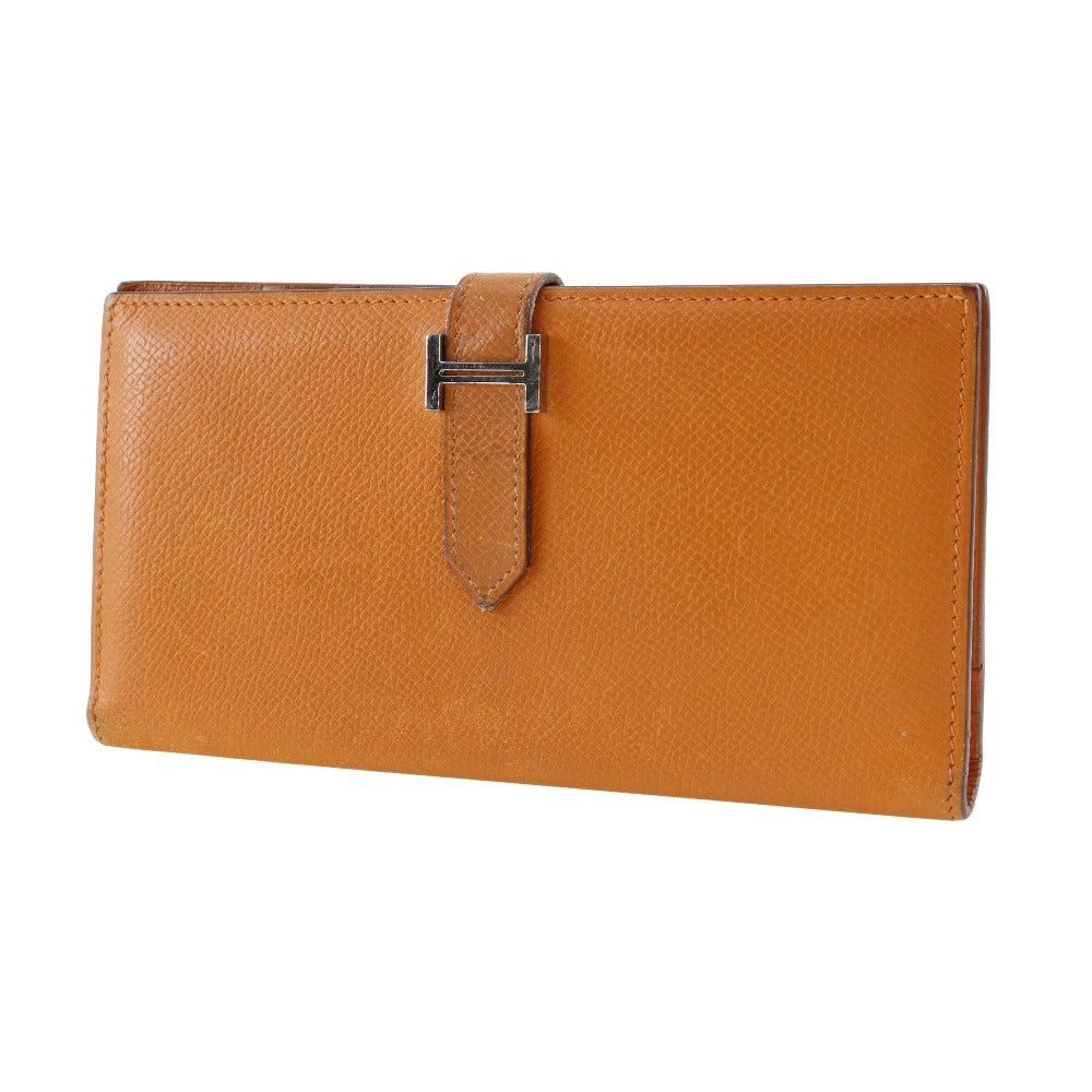 Hermes Bearn Leather Long Wallet Orange