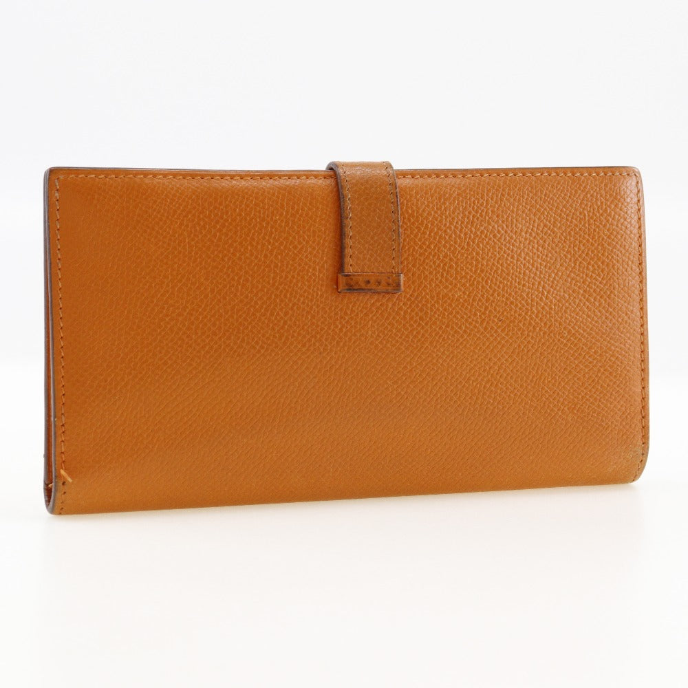 Hermes Bearn Leather Long Wallet Orange