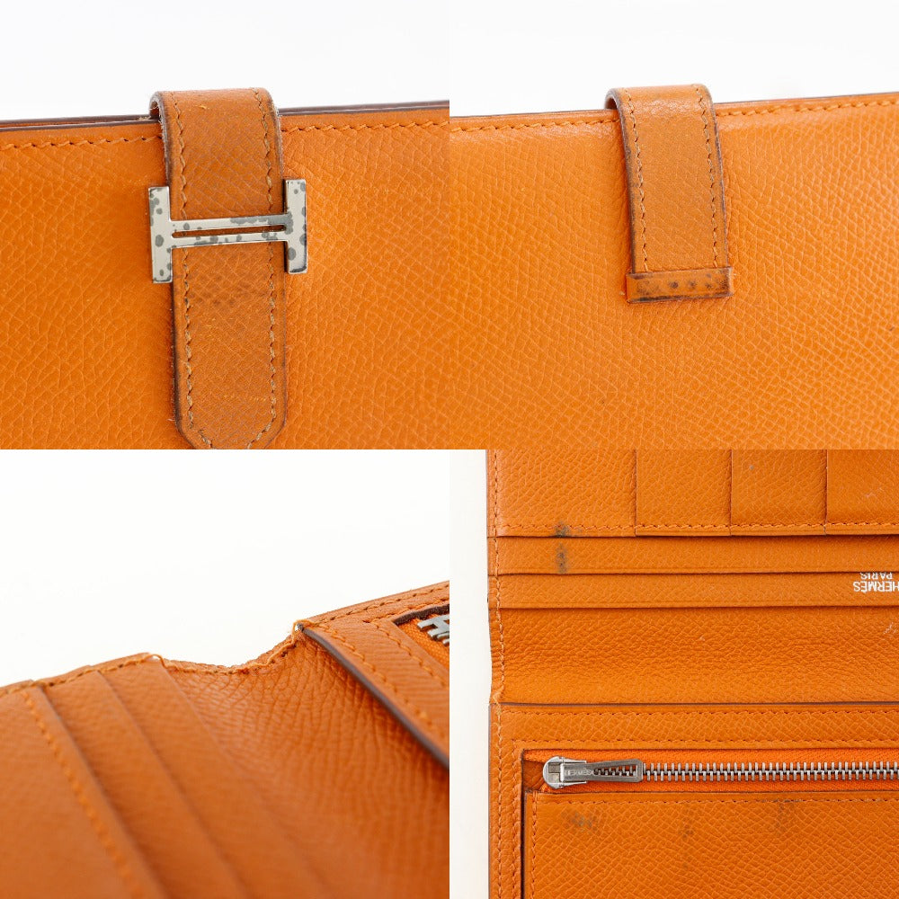 Hermes Bearn Leather Long Wallet Orange