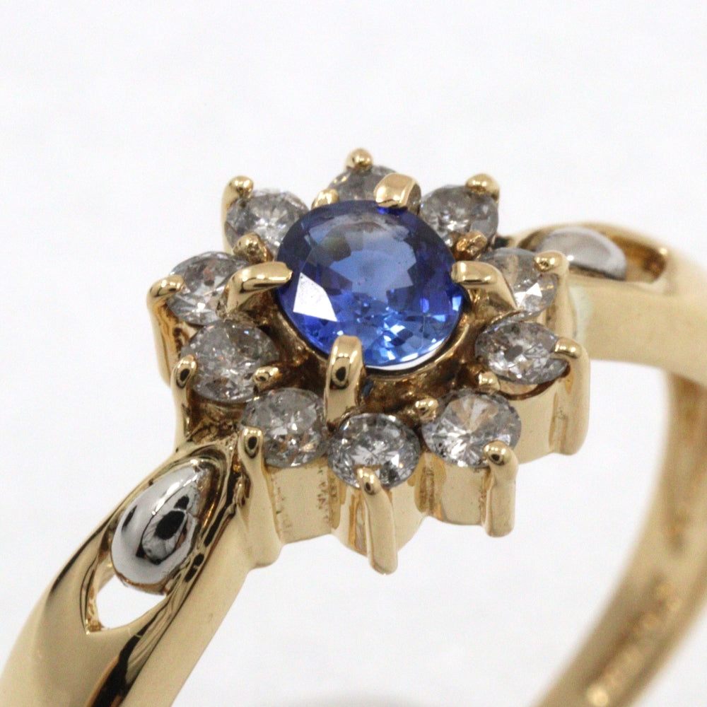 K18 Gold Pt900 Platinum Sapphire Diamond Ring