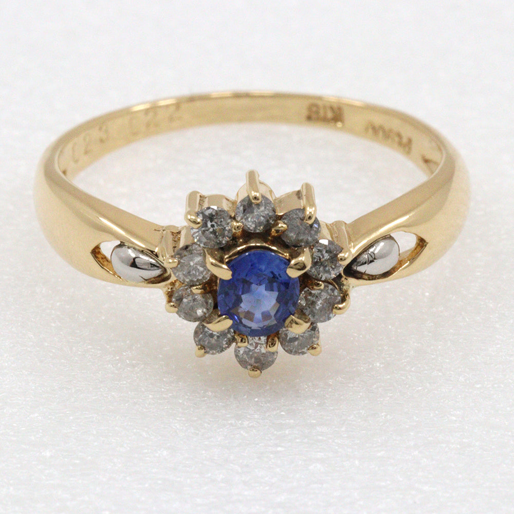 K18 Gold Pt900 Platinum Sapphire Diamond Ring