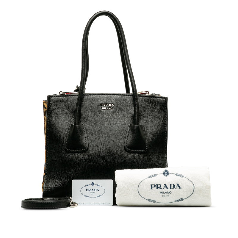 Prada Glace Calf Twin Pocket Tote Leather Tote Bag 1BG625 in Good condition