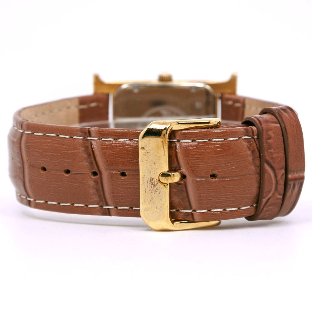 Hermes H Watch Stainless Steel Gold Plated Leather Quartz