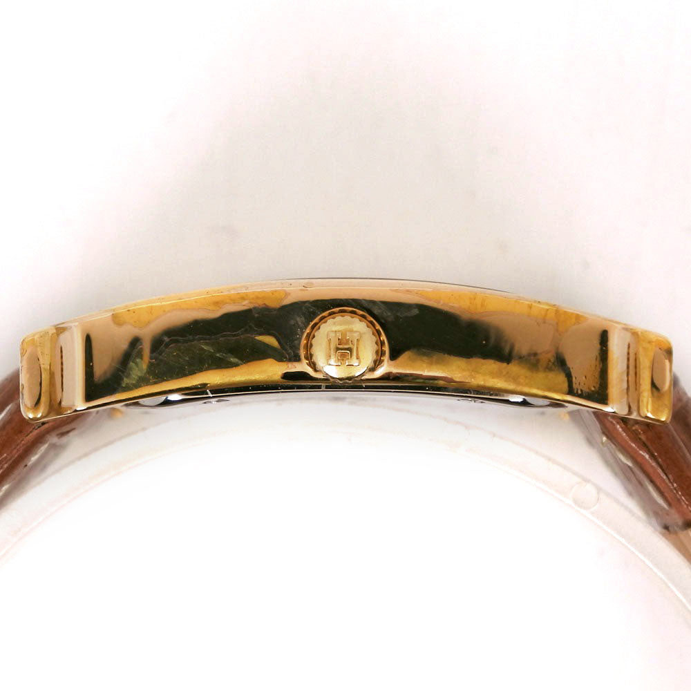 Hermes H Watch Stainless Steel Gold Plated Leather Quartz