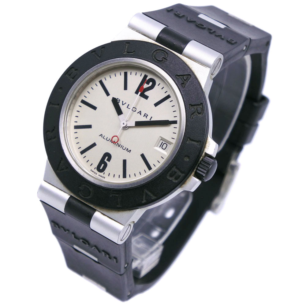 BVLGARI Aluminium Wristwatch for Men - Aluminum and Rubber, Swiss Made, Black and Silver with Silver Dial AL38A