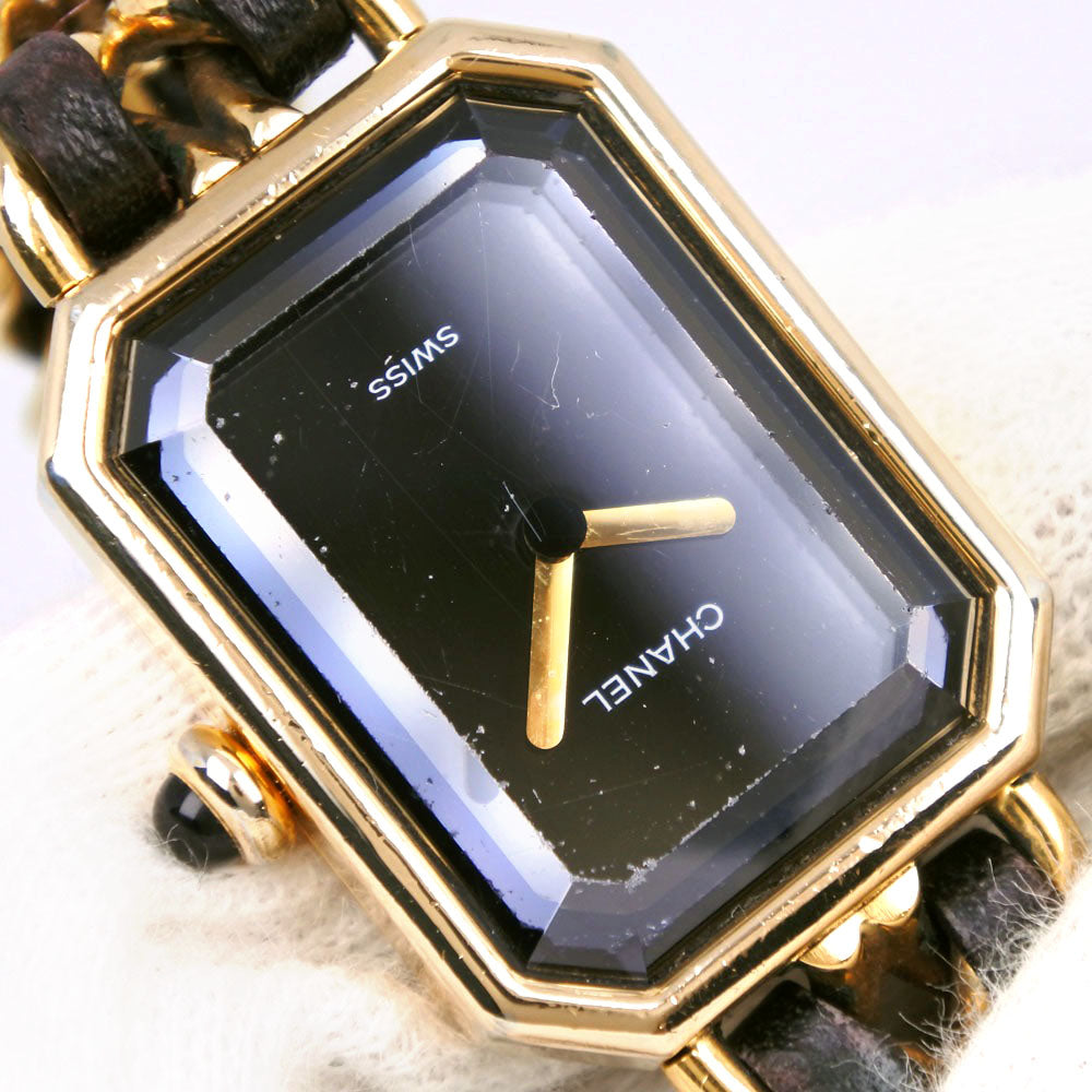 Chanel Premiere L Watch Gold Plated Leather Quartz