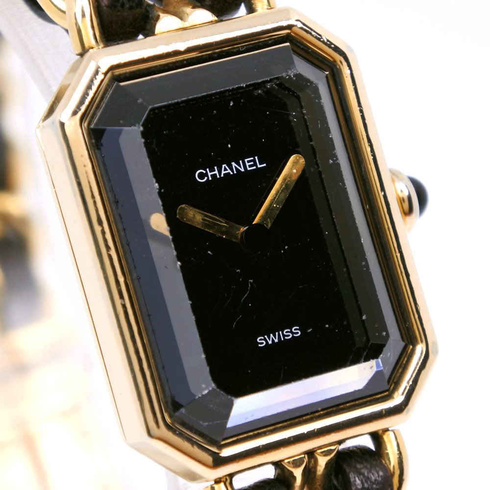 Chanel Premiere L Watch Gold Plated Leather Quartz