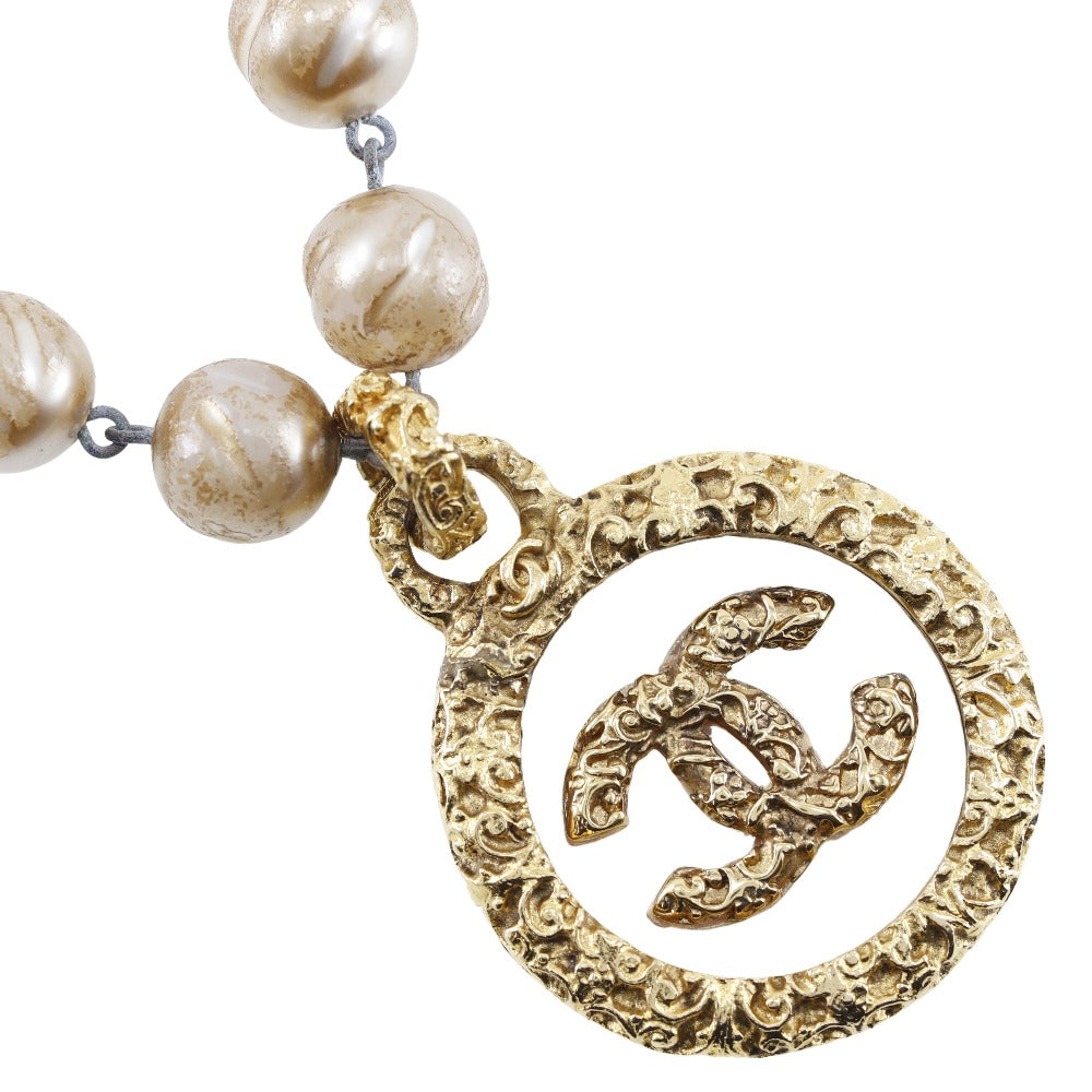 Chanel Gold Plated Lava Necklace with Faux Pearls