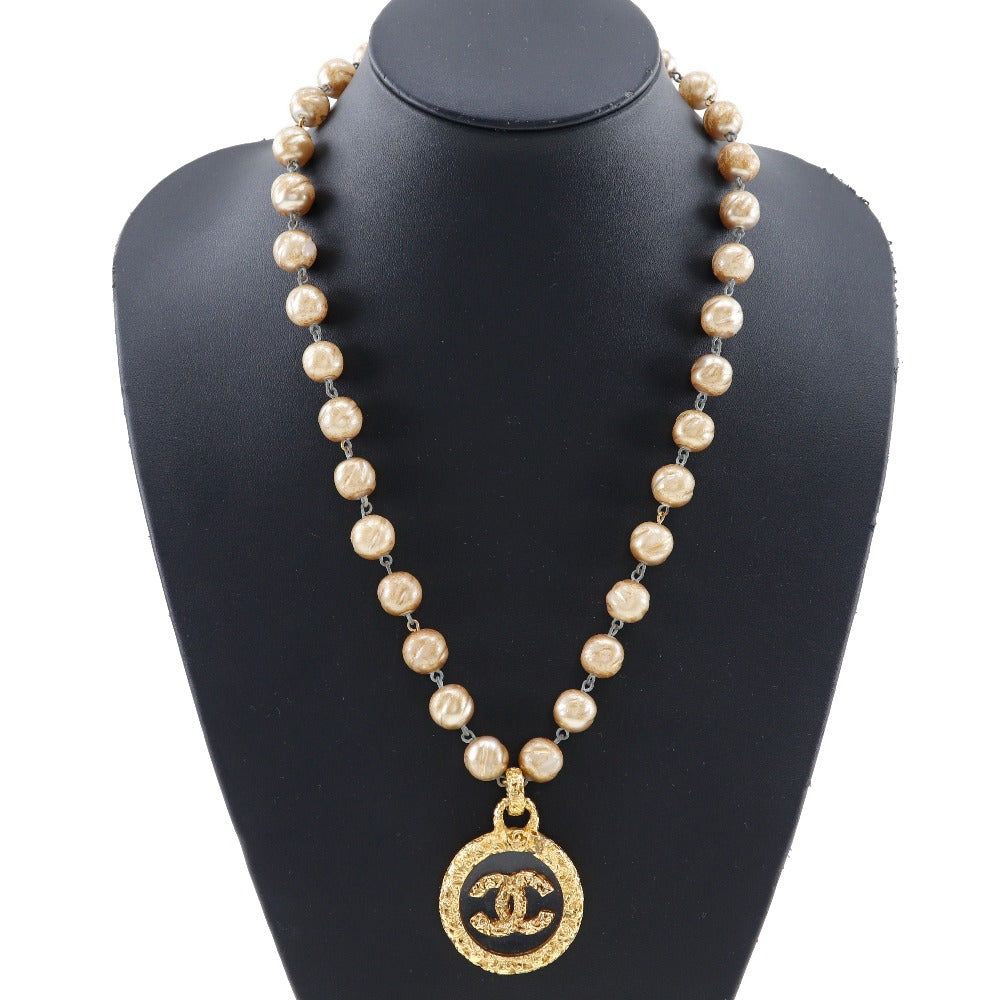 Chanel Gold Plated Lava Necklace with Faux Pearls