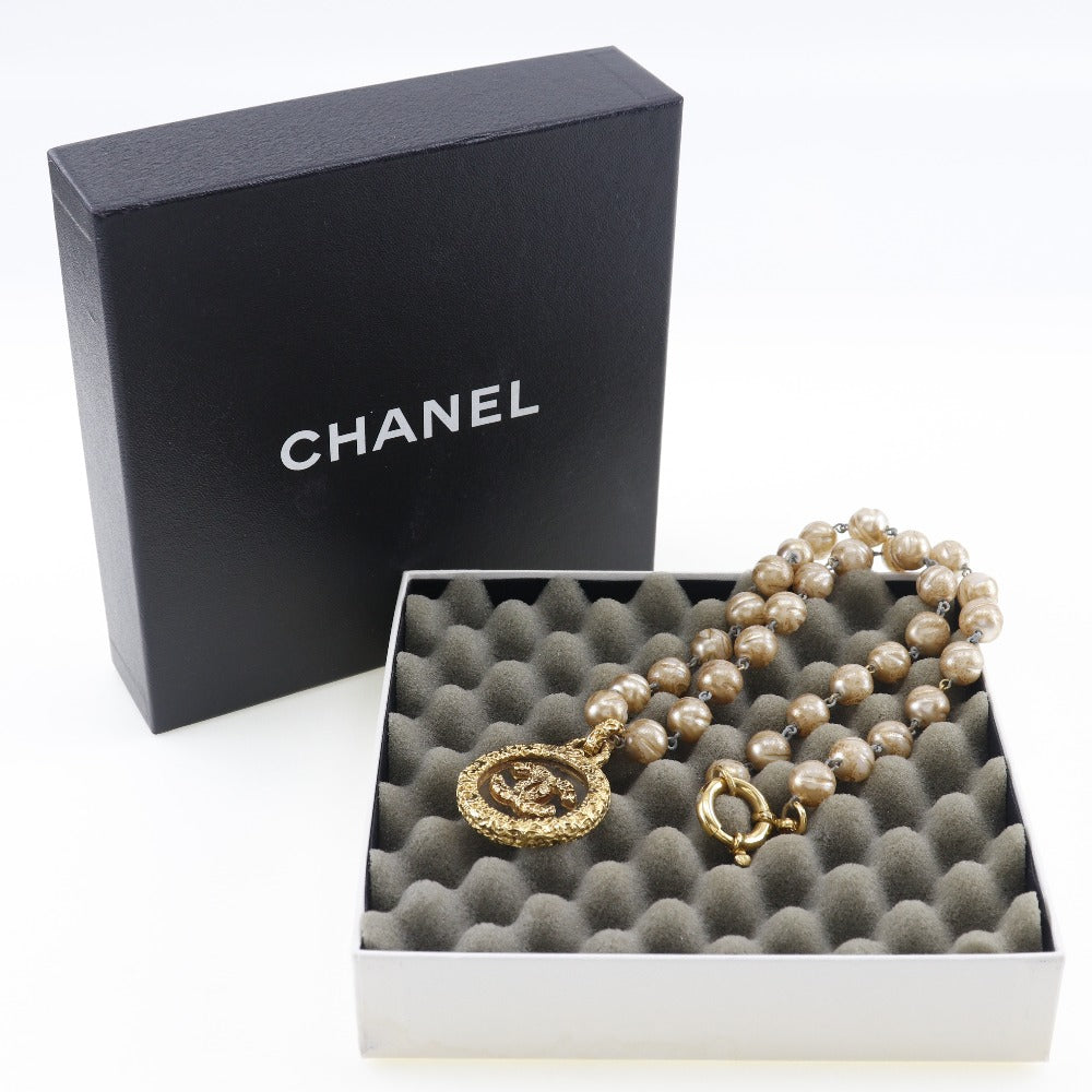 Chanel Gold Plated Lava Necklace with Faux Pearls