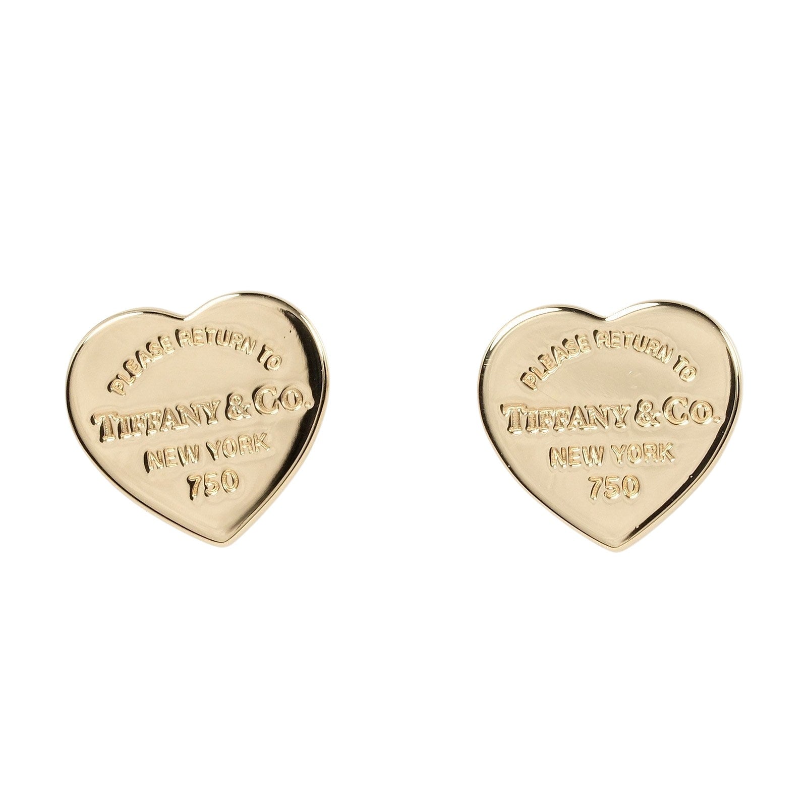 Tiffany Heart Tag Earrings K18 Yellow Gold