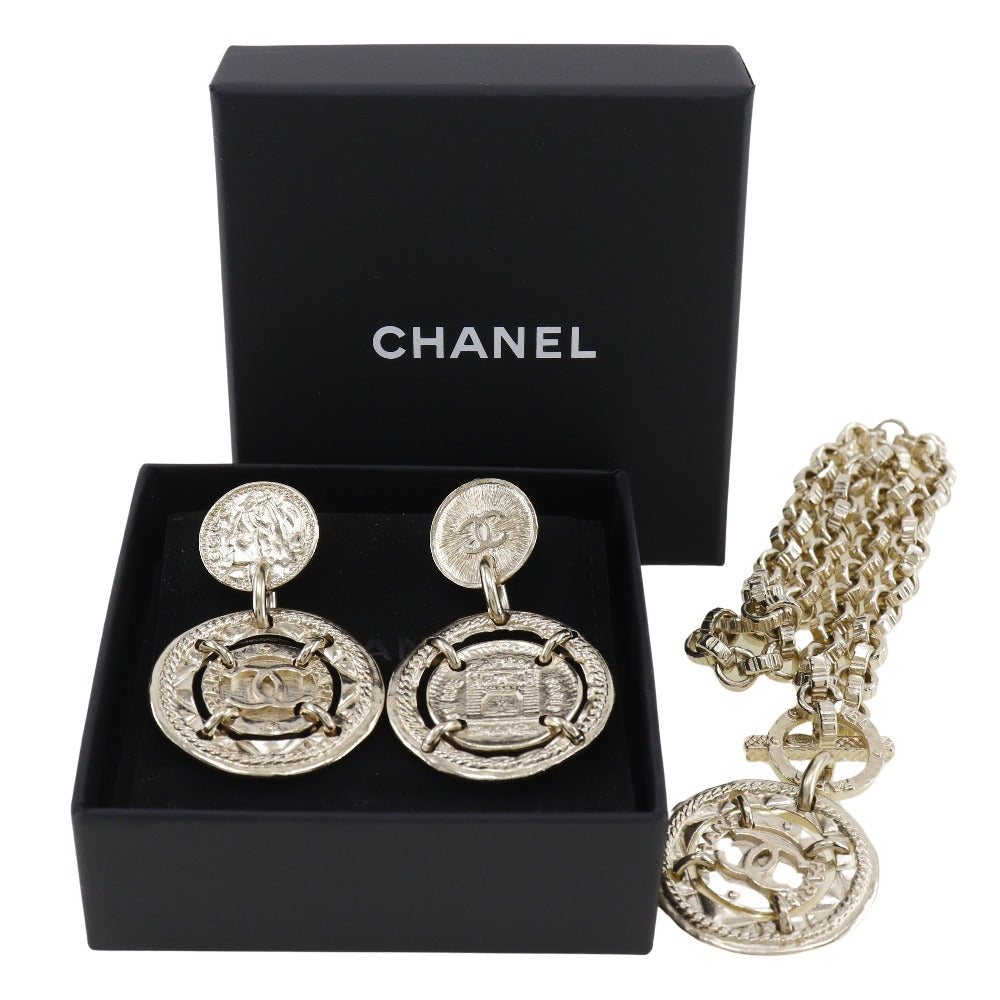 Chanel Gold Plated Earrings Necklace Set