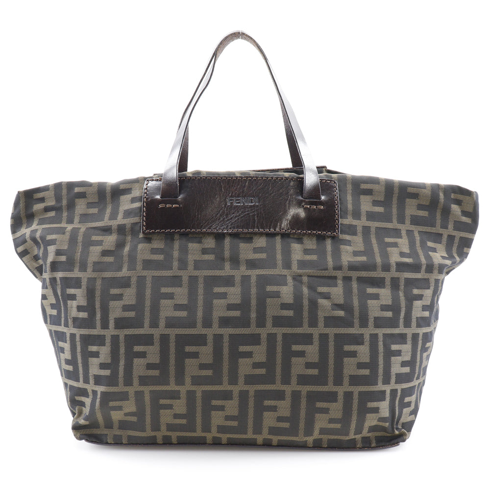 Fendi Zucca Nylon Canvas Leather Handbag