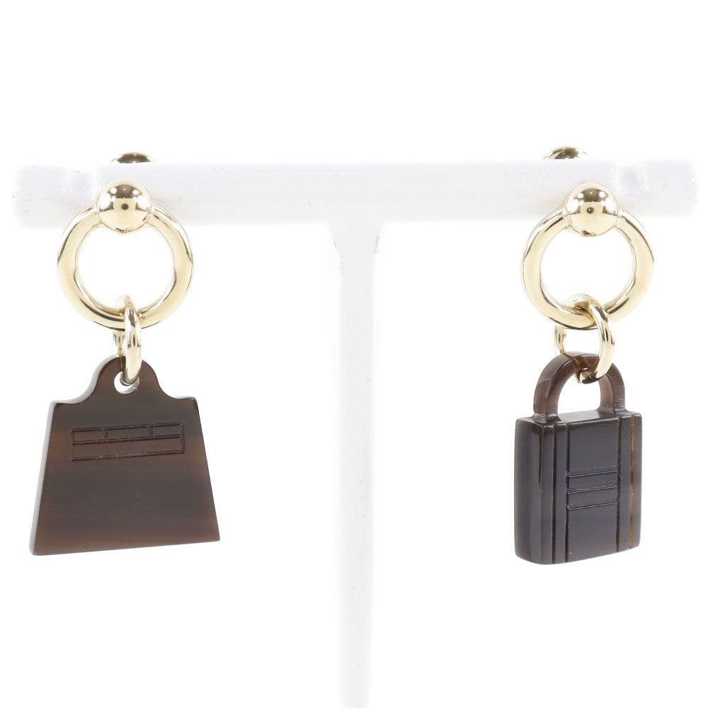 Hermes Lacquered Horn Kelly & Padlock Amulette Earrings Natural Material Earrings in Great Condition