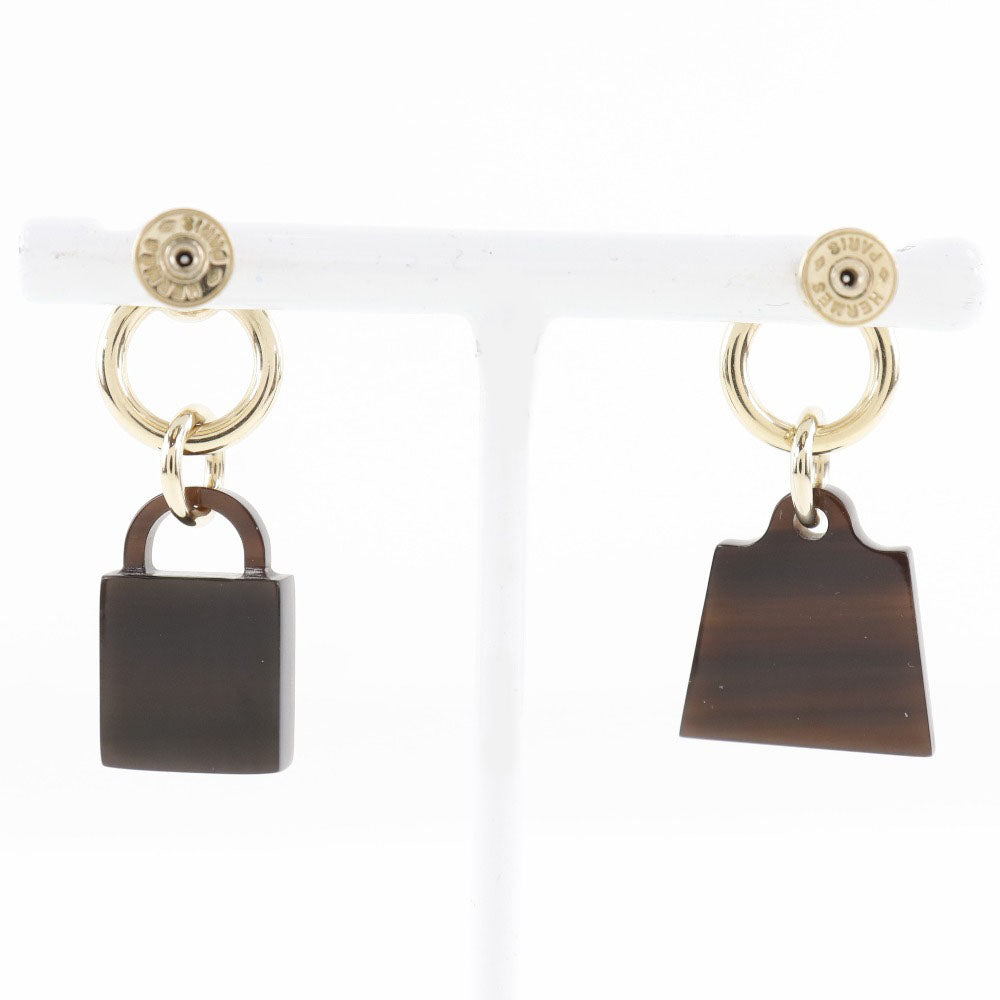 Hermes Amulet Earrings Buffalo Horn Gold Plated