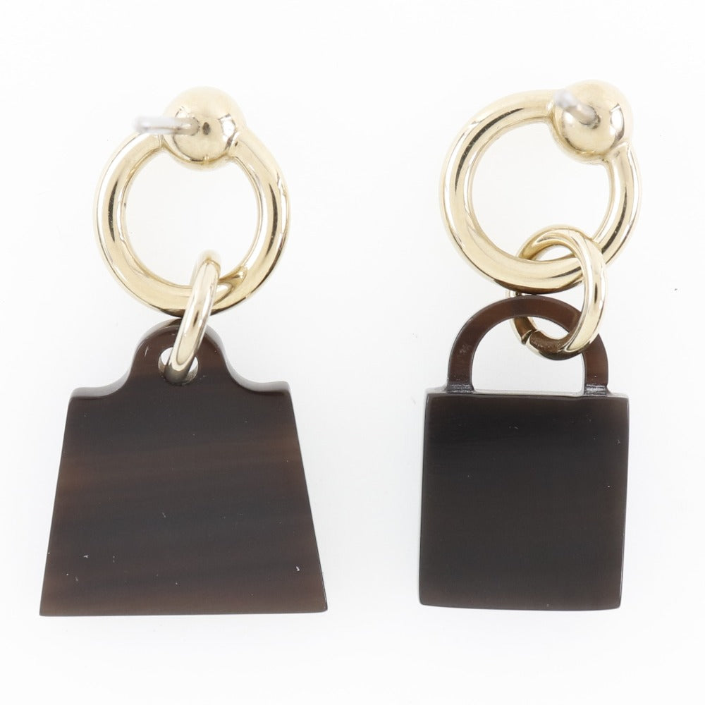 Hermes Amulet Earrings Buffalo Horn Gold Plated