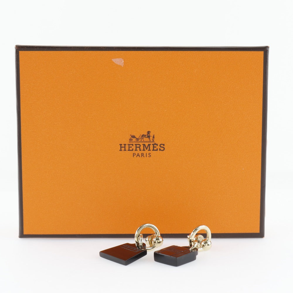 Hermes Amulet Earrings Buffalo Horn Gold Plated