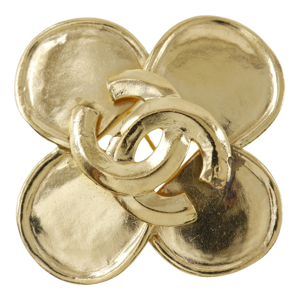 Chanel Clover Brooch Gold Plated 96P