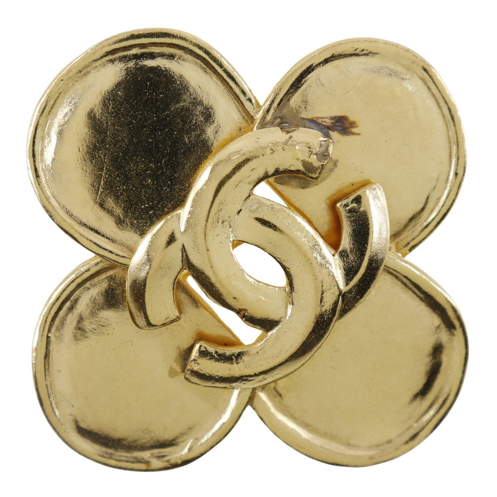 Chanel Clover Brooch Gold Plated 96P